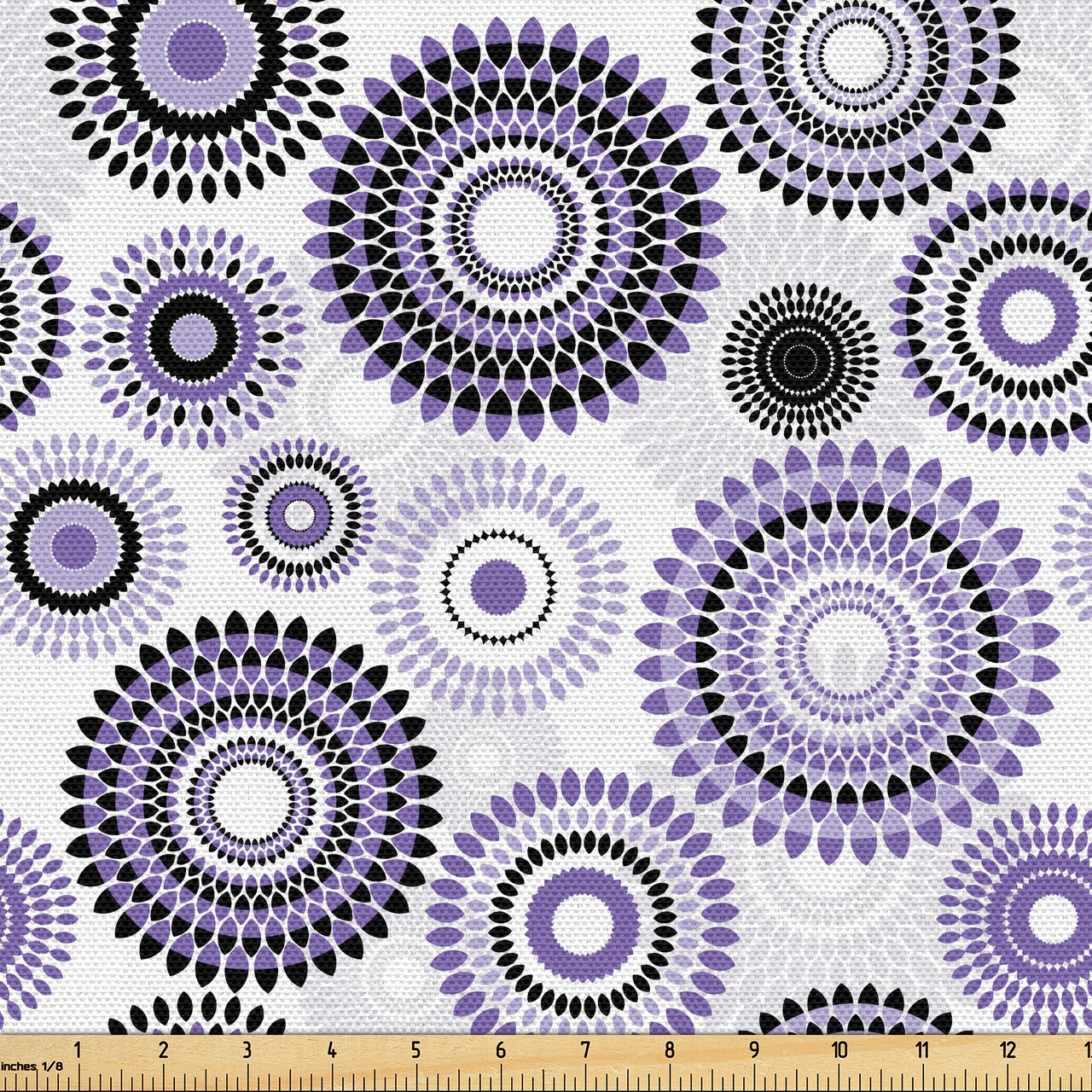 Ambesonne Purple and Black Fabric by The Yard, Scattered Round Big and Small with Mandala Inspired Design, Decorative Fabric for Upholstery and Home Accents, 3 Yards, Violet Black